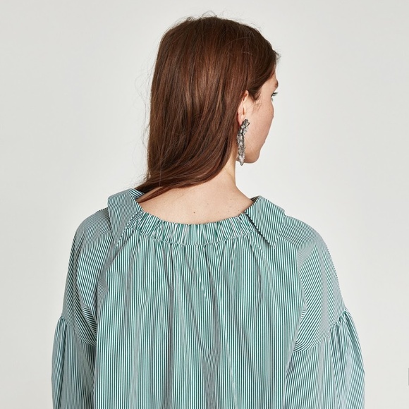 Zara Green Striped Shirt with details - Picture 3 of 5